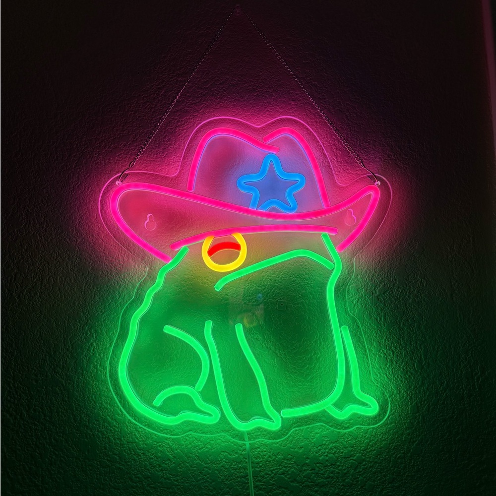 Neon Frog with Cowboy Hat Wall Art